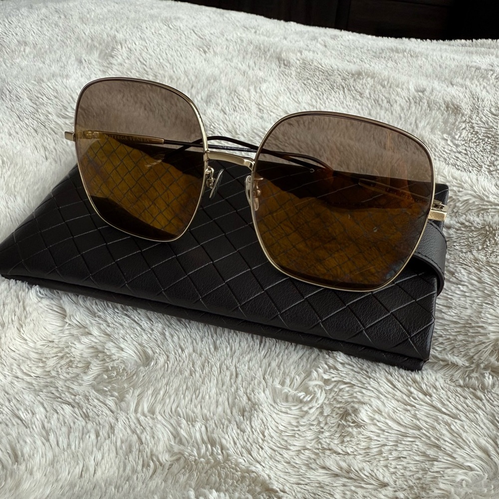 Bottega Veneta Gold and Tan Aviator Sunglasses
